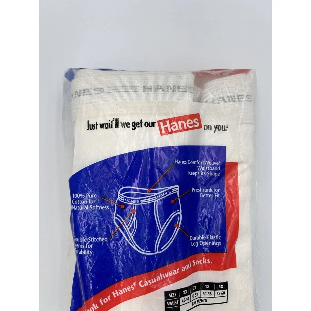 Vintage Hanes Underwear White Cotton Briefs Mens Size 2X 46-48 Made In USA 1997